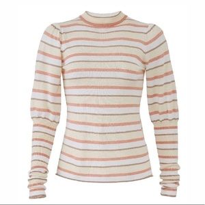 See by Chloe Striped Bishop-Sleeve Knit Sweater